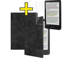 Hoes Geschikt voor Kobo Clara BW - E-reader Leren Case Sleep Cover Leer Met Screenprotector - Hoes Geschikt voor Kobo Clara BW Hoesje E-reader Leer - Zwart