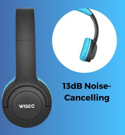 WiseQ HERO Kinderkoptelefoon – Draadloze Koptelefoon Kind met Bluetooth – 13dB Geluidsdempend – 38u batterij & Microfoon – Blauw & Zwart — thumbnail 4