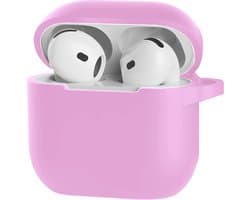 Hoesje - Geschikt voor Apple AirPods 4 - Siliconen Hoes met Clip - Silicone Case Cover - Flamingo