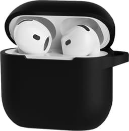 Hoesje - Geschikt voor Apple AirPods 4 - Siliconen Hoes met Clip - Silicone Case Cover - Zwart — thumbnail 1
