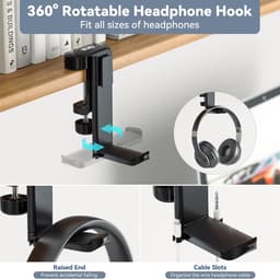 oCreon Draaibare 3-in-1 Hoofdtelefoonhaak met Bureauklem – Houder voor Controller en Beker - Universeel — thumbnail 2