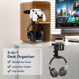 oCreon Draaibare 3-in-1 Hoofdtelefoonhaak met Bureauklem – Houder voor Controller en Beker - Universeel — thumbnail 3