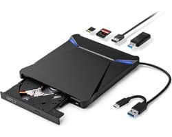 UPLY Externe DVD/CD Speler & Brander - Windows/Mac - USB-C/3.0 - Ingebouwde SD/TF-kaartlezer - voor Laptop