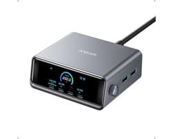 Anker Prime Lader (250W, 6 Poorten, GaNPrime) - 4x USB-C & 2x USB-A - Dynamic Power Distribution - Smart Display - Snelladen tot 140W - ActiveShield 2.0 - Compact & Krachtig