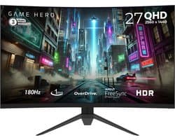 GAME HERO® 27 inch QHD VA Curved Monitor - Gaming Monitor - 180hz Monitor - 1ms