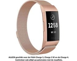 Roze / Rose Milanees Bandje geschikt voor Fitbit Charge 3 / Charge 3 SE / Charge 4 – Milanese smartwatch strap - Polsbandje - Staal - RVS – Maat: zie maatfoto