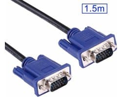 VGA Kabel 1.5 Meter – VGA naar VGA – Male-Male – Monitor Kabel – PC/Laptop/Beamer – Zwart/Blauw