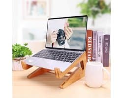 2 in 1 Laptop Stand Houder XL - Portable - Ventilatie – Bamboe - Verhoger - Laptop standaard - Tafel -Toetsenbord