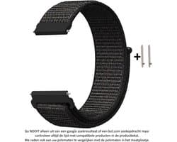 22mm Zwart Nylon Horloge Bandje met subtiele rode weave geschikt voor bepaalde 22mm smartwatches van verschillende bekende merken (zie lijst met compatibele modellen in producttekst) - Maat: zie foto - klittenbandsluiting – Black Nylon Strap - 22 mm