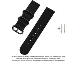 Zwart Nylon Bandje geschikt voor 20mm Smartwatches (zie compatibele modellen) van Samsung, Pebble, Garmin, Huawei, Moto, Ticwatch, Seiko, Citizen en Q – Maat: zie maatfoto – 20 mm black nylon