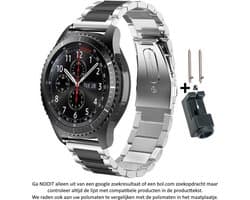 Zilver Zwart Stalen Band geschikt voor bepaalde 20mm smartwatches van verschillende bekende merken (zie lijst met compatibele modellen in producttekst) - Maat: zie foto – 20 mm silver black stainless steel - RVS - Metaal
