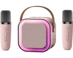 Bluetooth karaokemicrofoons, geschikt voor kinderen en volwassenen, met Bluetooth-luidspreker, RGB-verlichting en compatibiliteit met pc's, mobiele telefoons, tablets, tv's en andere apparaten - 1 paar in roze.