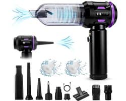 Glitzerlife - Handstofzuiger, Accu, Mini-Stofzuiger, Draadloos, 25000 Pa, Handstofzuiger, Sterk, 4-In-1 Autostofzuiger Met Borstelloze Motor, 3 Standen, DraagGlitzerlife -bare Stofzuiger Voor Auto - Zwart-Paars