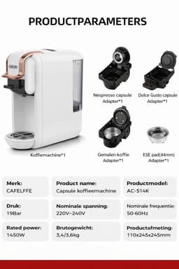 ShopWizz Koffiemachine - Koffiezetapparaten - 4-in-1 - Cups Apparaten - Gemalen Koffie - Koffiepads - Koffiezetapparaat - Wit / Rosegoud — thumbnail 5