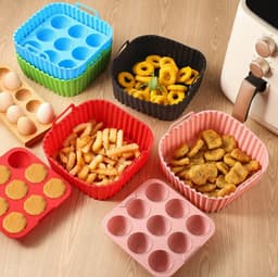 Set van 2 siliconen inlegvellen en muffinvorm voor airfryers-Herbruikbare anti-aanbak bakvormen met cupcake- en vierkante vormen, geschikt voor Instant Pots en airfryer ovens, gemakkelijk te verwijderen en schoon te maken, compatibel met mini quiches — thumbnail 3