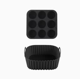 Set van 2 siliconen inlegvellen en muffinvorm voor airfryers-Herbruikbare anti-aanbak bakvormen met cupcake- en vierkante vormen, geschikt voor Instant Pots en airfryer ovens, gemakkelijk te verwijderen en schoon te maken, compatibel met mini quiches — thumbnail 1