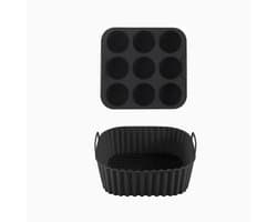 Set van 2 siliconen inlegvellen en muffinvorm voor airfryers-Herbruikbare anti-aanbak bakvormen met cupcake- en vierkante vormen, geschikt voor Instant Pots en airfryer ovens, gemakkelijk te verwijderen en schoon te maken, compatibel met mini quiches