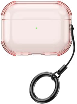 Roze transparant hoesje voor oordopjes met sleutelring – schokbestendige beschermhoes geschikt voor AirPods Pro 2 — thumbnail 1