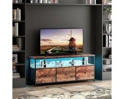 TV-kast 137 cm industrieel meubilair met 3 laden stalen frame houten tv-bank stof opbergkast voor woonkamer en slaapkamer
