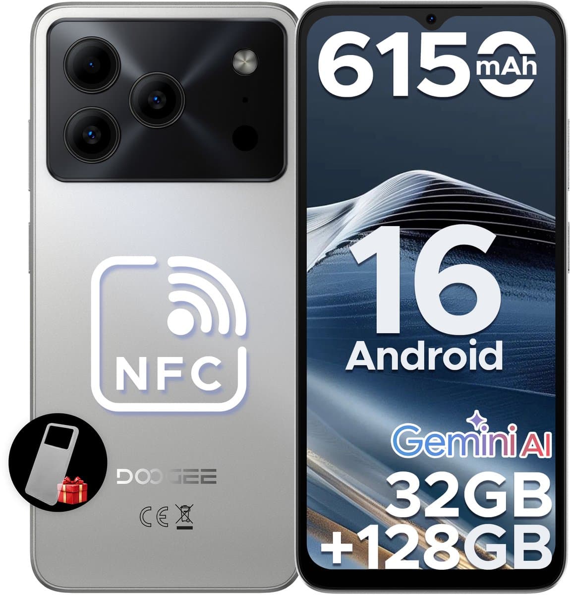 DOOGEE Note 56 Pro - Smartphone - 32GB RAM + 128GB ROM(2TB/TF) - Gemini AI - Android 16 - 6150mAh - 6,56 inch HD + 90Hz - 4G Dual SIM - Gemini AI - OTG - NFC - Face ID - GPS - Natuurlijke — afbeelding 1