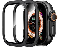 Sander Shop voor Apple Watch Ultra 3/2/Ultra Screen Protector 49mm, 9H gehard glas + Titanium legering Frame, [Keep Original] [Touch Sensitive] Lichtgewicht beschermende glazen film voor iwatch Ultra 2 Pack-Zwart