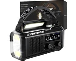 EverestPeak® Noodradio Zwart - Solar Opwindbaar - 10.000mAh - Solar powerbank - Survival Noodpakket