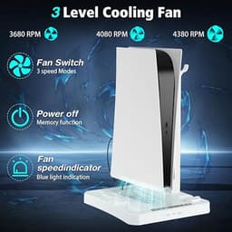 PS5 & PS VR2 Standaard met Koeling en Oplaadstation – 3-in-1 Console Stand met Dual Ventilatoren, Controller Lader & Headsethouder – Ruimtebesparend Accessoire — thumbnail 1
