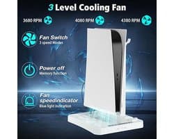PS5 & PS VR2 Standaard met Koeling en Oplaadstation – 3-in-1 Console Stand met Dual Ventilatoren, Controller Lader & Headsethouder – Ruimtebesparend Accessoire