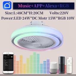 Slimme Plafondventilator Met RGB Verlichting, Muziek en Alexa Voor Slaapkamer en Woonkamer — thumbnail 3