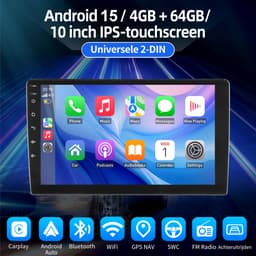 ESSGOO Autoradio 2Din Universeel - 10.1 Inch IPS HD Touchscreen - Android 15 - Apple Carplay & Android Auto (Draadloos) - 4+64GB - GPS Navigatiesysteem - Bluetooth, WiFi, MP5 — thumbnail 5