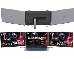 Blackview GamiBook8 Gaming Laptop (AMD Ryzen7 7735HS/16G/512G) + DCM6 14" Dubbele Draagbare Monitor Set, Efficiënt Multitask Accessoires (Laptop Tas/Muis/Toetsenbordstickers, Grijs)