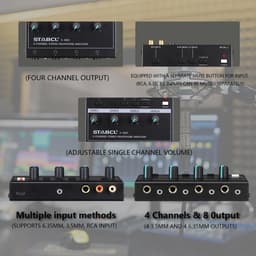 4 Kanaals Hoofdtelefoon Versterker Splitter met Stereo/Mono Input en 3.5mm/6.35mm Output — thumbnail 2