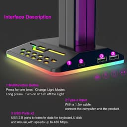 RGB Headset Standaard met 2 USB 2.0 Poorten - Universele Koptelefoonhouder voor PC en Gaming Setup — thumbnail 2
