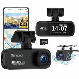 Sireza® D3 - Dashcam - Dashcam Voor Auto - Dual Dashcam - Ultra 4K & UHD - Voor en Achter Camera - WiFi - 2 inch met App - GPS live locatie + snelheid - 64GB SD Kaart - Loop Opname - G Sensor -mini koevoet - NL/FR/ENG Handleiding + NL Systeem — thumbnail 1