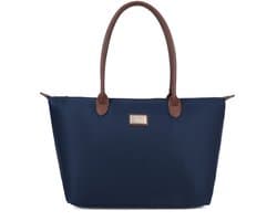 Gallantry® Grote Dames Schoudertas – Ruime Shopper Tas met Rits – Handtas met Bruine Handvatten – Werk Tas voor Laptop, School & Dagelijks Gebruik - D. Blauw