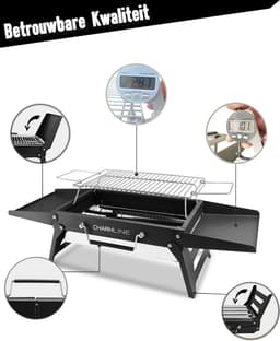 Opvouwbare Houtskool Grill 34x23 cm – Compacte Draagbare Barbecue voor Camping, Tuin, Strand en Picknicks – Zwart — thumbnail 2