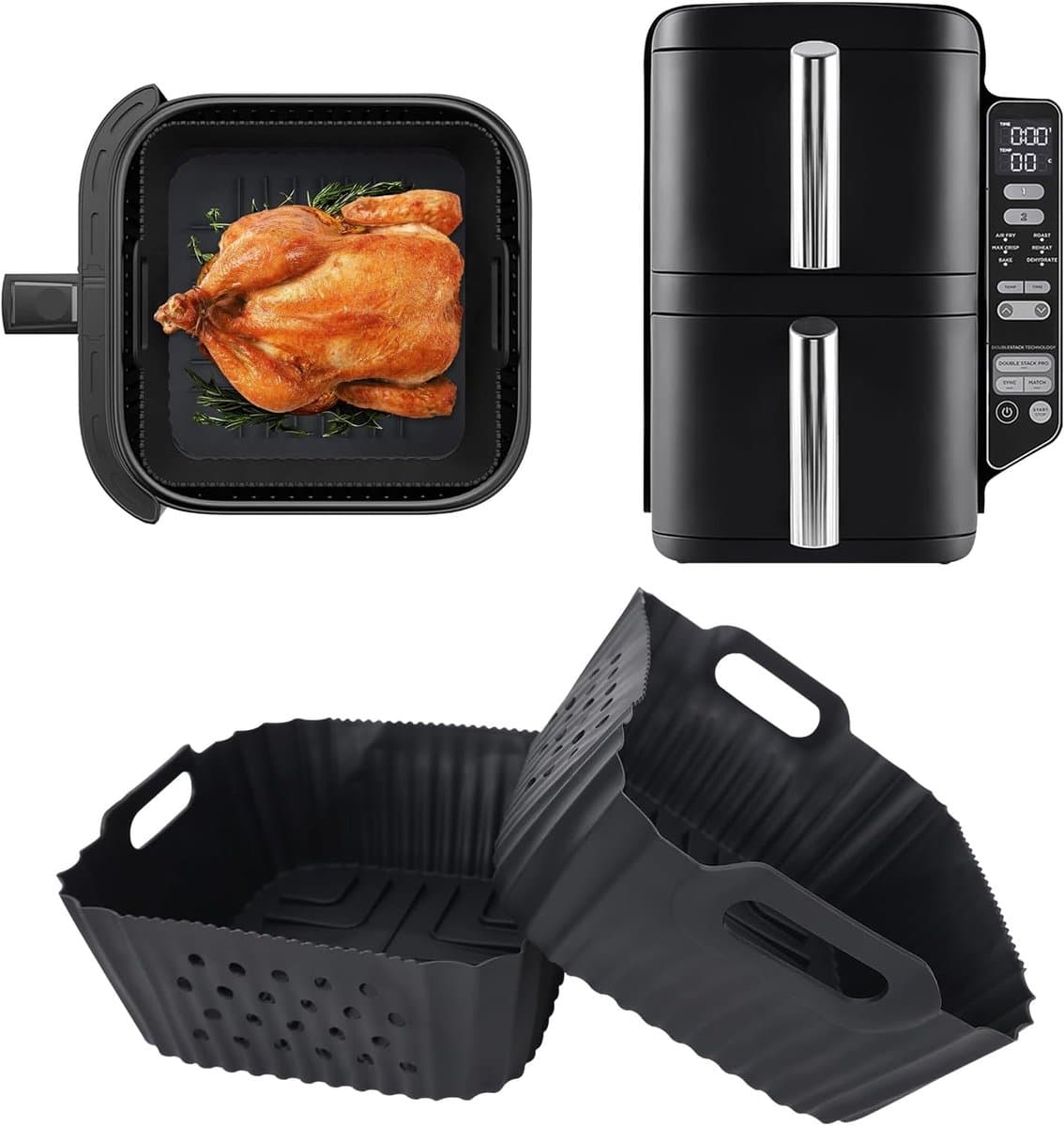 2 stuks extra hoge siliconen vormen voor SL300EU Ninja Double Stack verticale luchtfriteuse met 2 vakken, siliconen vormen voor airfryer sl300eu — afbeelding 1