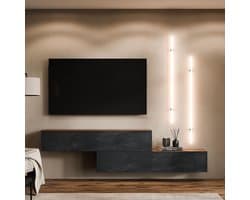 Moderne Tv-unit 2 x 160 cm Eiken Goud/zwart Houten Lowboard met 2 Deuren Opberg TV Kast Hangend of Staan