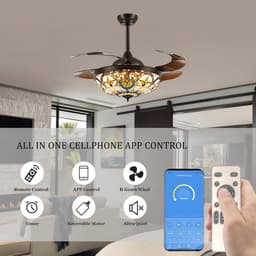 Plafondventilator met Licht en 6 Snelheden Tiffany Stijl Dimbaar — thumbnail 3