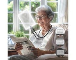 1.8 x LED Leesvergrootglas met Verlichting 9.4 inch - Verstelbare Dimfunctie, 1000 mAh Batterij, 3-in-1 Draag- en Standmodus, USB-C, Zwart