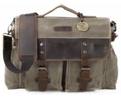 DE LAMASSU® Vintage Canvas Laptop Tas 15 inch – Motor en fiets Geschikt – Harde Achterkant – Messenger Bag – 40x28x10 cm