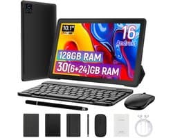 Hotlight C108 - Android 16 Tablet - 10.1 inch - 30(6+24)GB RAM/128GB ROM - Gemini AI - Wifi 6 - Met Toetsenbord, Muis, Oordopjes & Bescherming – Zwart