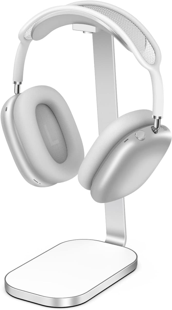 Headsethouder, robuuste hoofdtelefoonsteun voor AirPods Max, hoofdtelefoonaccessoires voor op het bureau, gemaakt van aluminium, ABS en siliconen - wit — afbeelding 1