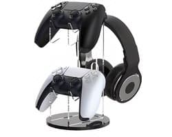 Controller Houder voor 2 Controllers en Headset - Gaming – 23,5 cm – Acryl Zwart/Transparant