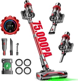 Hiaonyx steelstofzuiger - 9-in-1 steelstofzuiger draadloos - 75000pa - Met dierenborstel - LED Groene Stofdetectielamp - Geschikt voor Tapijten - Harde Vloeren en Dierenharen - 2-liter stofopvangbox - Rood — thumbnail 1