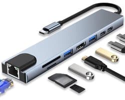 Adapter - USB-C-hub - 8-in-1 USB-C-adapter - Kaartlezer - Dock, compatibel met laptops en andere Type-C-apparaten