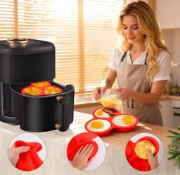 Siliconen cakevorm - 2 stuks - Taartvorm - 10 cm diameter - Eiervorm - Eierring - Bakplaat voor de airfryer - Voor Magnetron Kleine Taartjes Puddings Taart Ontbijt Patty - Geschikt voor airfryers van 6 liter en groter - rood — thumbnail 6
