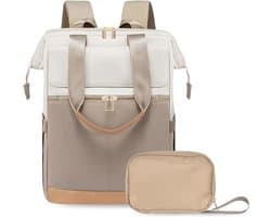 Rugzak Dames Groot - Laptop Rugzak - Luxe Laptoprugzak Dames 15.6 inch - Inclusief Organizer Tasje - Waterdicht & Modieus - Schooltas, Werktas & Reisrugzak - Beige/Taupe