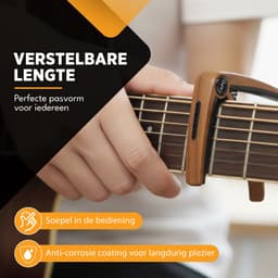 Finesse Universele Capo met Plectrums - Plectrumhouder - Gitaar - Akoestisch - Elektrische - Ukelele - Hout — thumbnail 4