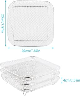 3-delige vierkante airfryer-rekset, gemaakt van 304 roestvrij staal, inclusief stapelbare airfryer-mandjes, geschikt voor koken, bakken en dehydrateren. — thumbnail 5